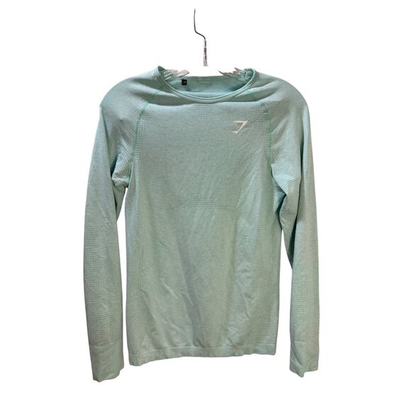 Gymshark Mens Long Sleeve Performance Tee Light Green Size M Athletic Fit Polyes - Picture 1 of 10